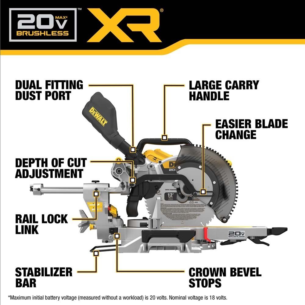 DeWalt DCS785B 20V MAX* XR 12" Double Bevel Sliding Miter Saw (Tool Only)