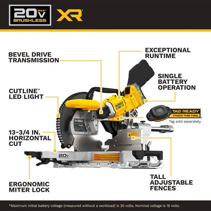 DeWalt DCS785WW1 20V MAX* XR 12" Double Bevel Sliding Miter Saw Kit