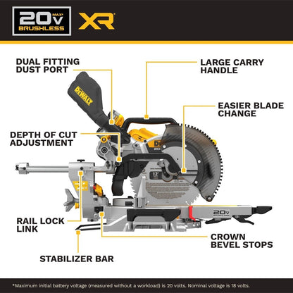 DeWalt DCS785WW1 20V MAX* XR 12" Double Bevel Sliding Miter Saw Kit