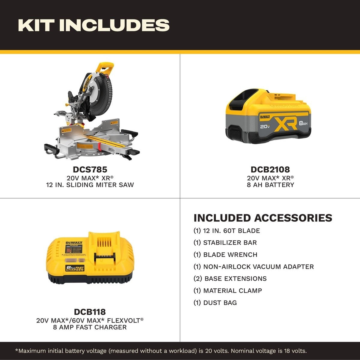 DeWalt DCS785WW1 20V MAX* XR 12" Double Bevel Sliding Miter Saw Kit