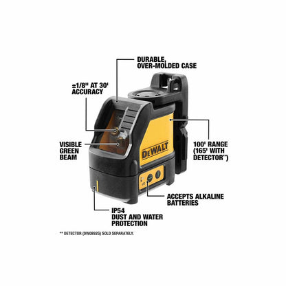 DeWalt DW088CG Green Cross Line Laser (DW088CG-QU)