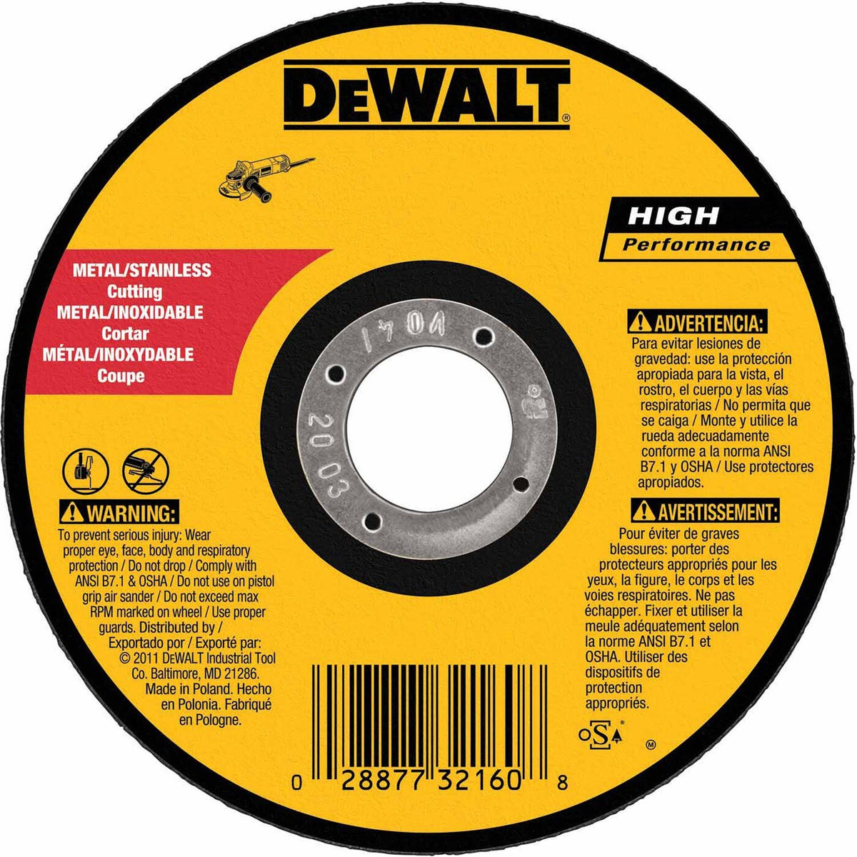 DeWalt DW8063 5" X .045" X 7/8" Metal And Stainless Cutting Wheel