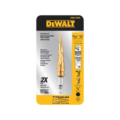 DeWalt DWA1784IR 3/16" - 1/2" 6 Step Titanium Nitride Coating Impact Ready Step Drill Bit