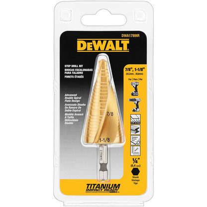 DeWalt DWA1789IR 7/8" - 1-1/8" 2 Step Titanium Nitride Coating Impact Ready Step Drill Bit