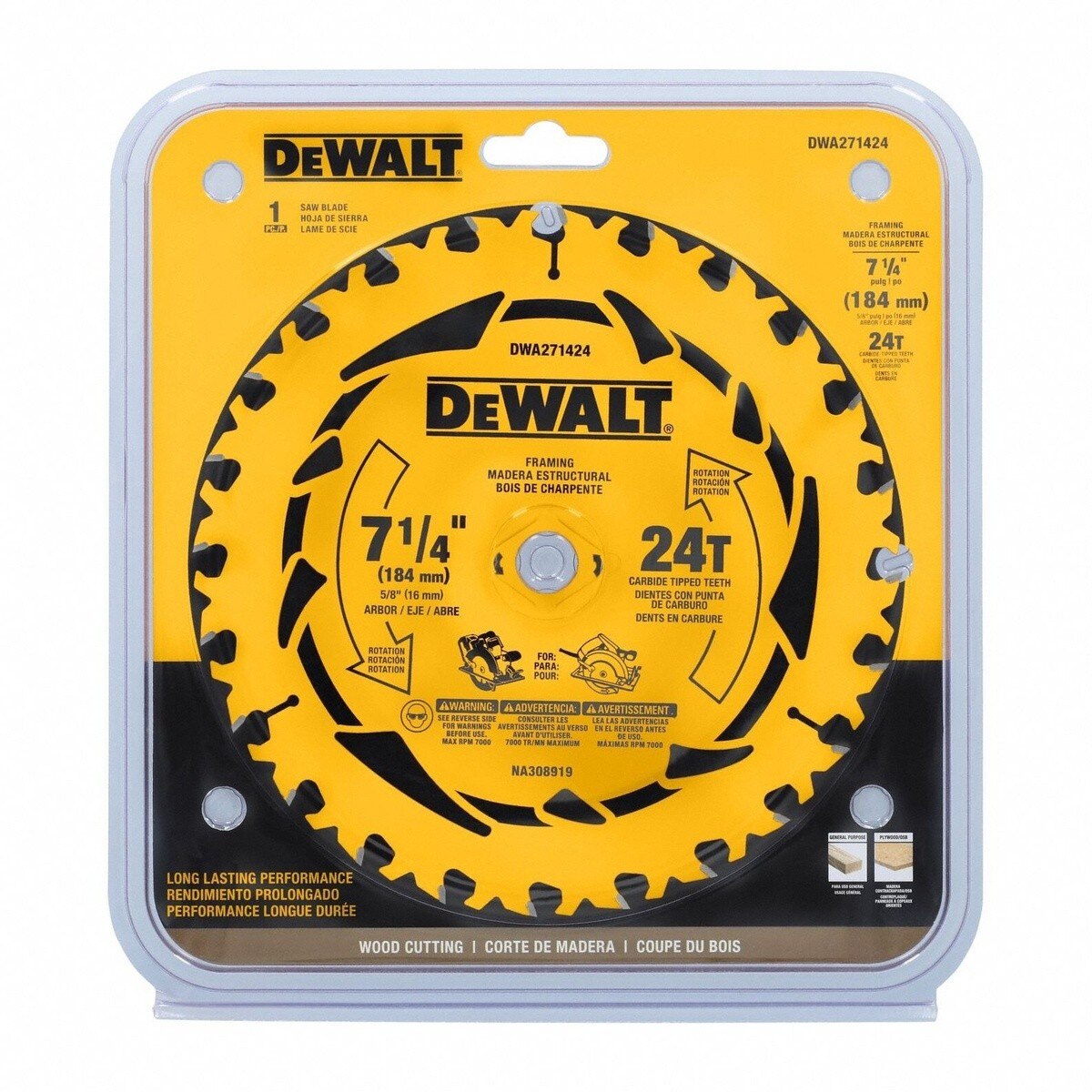 DeWalt DWA271424 7-1/4" 24T Carbide Tipped Framing Circular Saw Blade