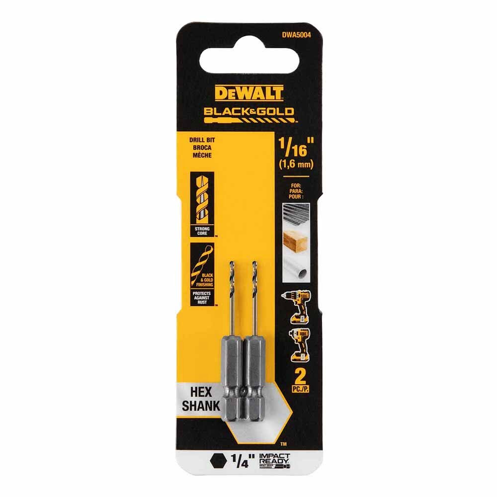 DeWalt DWA5004 1/16"  Black & Gold Impact Ready Metal Drill Bit