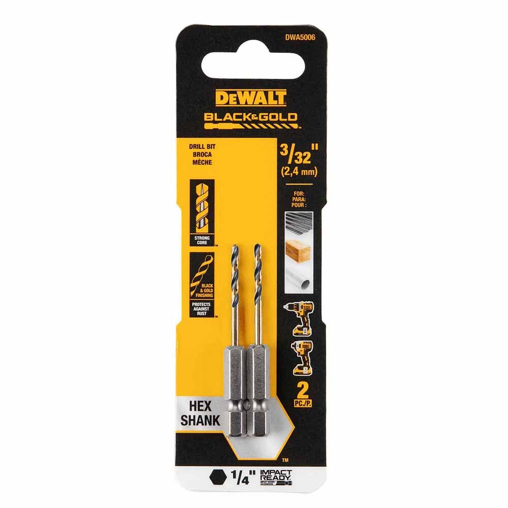 DeWalt DWA5006 3/32"  Black & Gold Impact Ready Metal Drill Bit