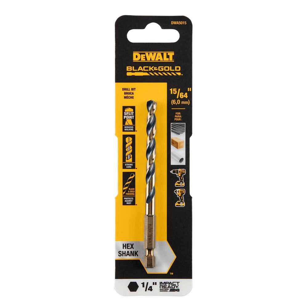 DeWalt DWA5015 15/64" Black & Gold Impact Ready Metal Drill Bit