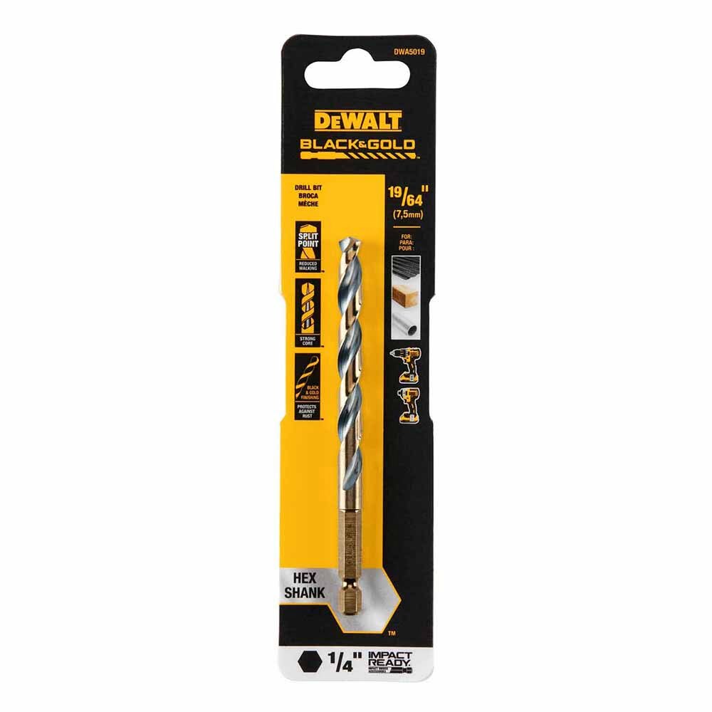 DeWalt DWA5019 19/64" Black & Gold Impact Ready Metal Drill Bit
