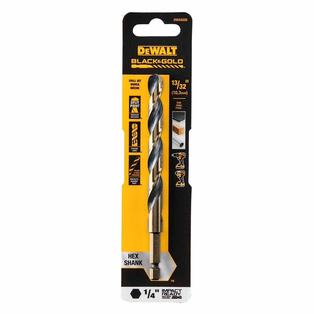 DeWalt DWA5026 13/32" Black & Gold Impact Ready Metal Drill Bit