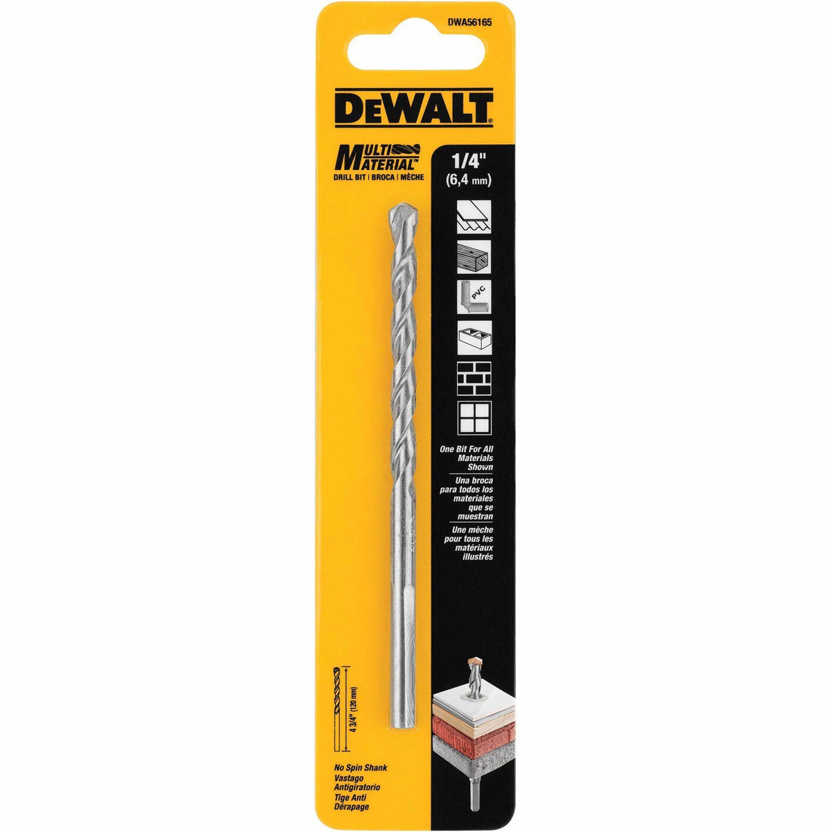 DeWalt DWA56165 1/4" x 4-3/4" Multi Material Drill Bit