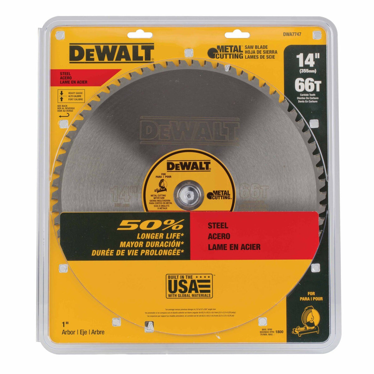 DeWalt DWA7747 14" 66T Carbide Tip Multi Blade for Ferrous Metals / Dry Cut