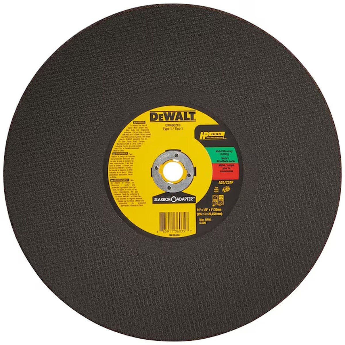 DeWalt DWA8021D 14" Aluminum Oxide Cutting Wheel Accessory Blade