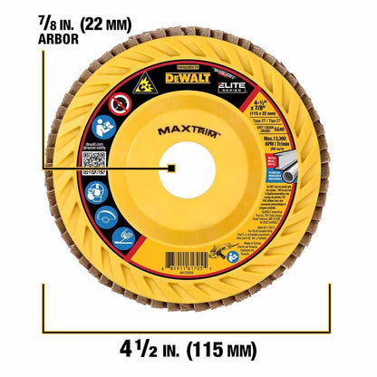 DeWalt DWA8280CTR ELITE SERIES 4-1/2 X 7/8 40G T27 Trimmable Flap Disc