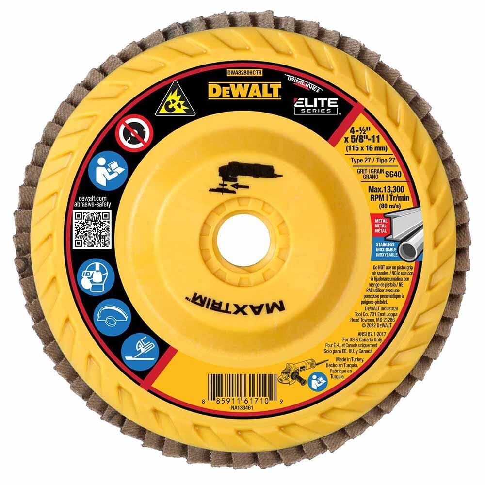 DeWalt DWA8280HCTR Elite Series , 4-1/2" x 5/8-11 40 Grit Ceramic T27 High Density Flap Disc