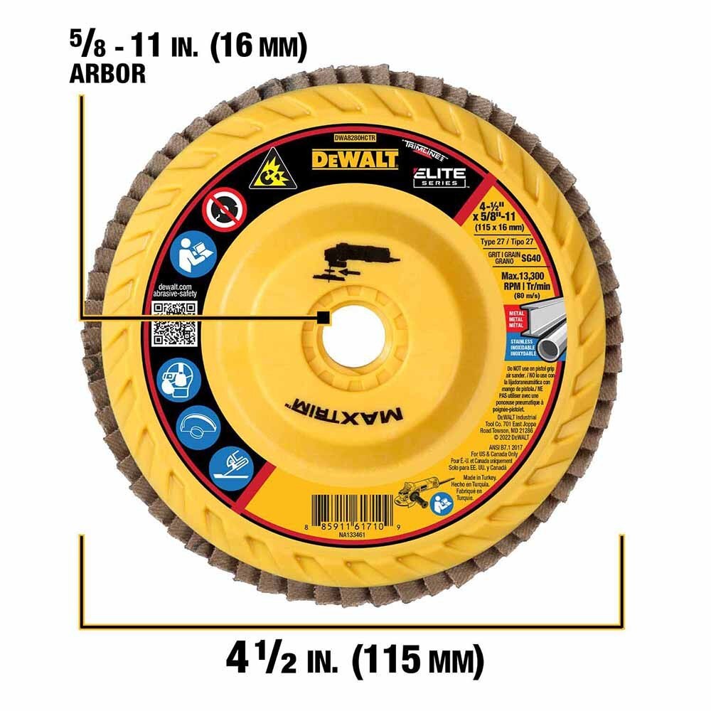 DeWalt DWA8280HCTR Elite Series , 4-1/2" x 5/8-11 40 Grit Ceramic T27 High Density Flap Disc