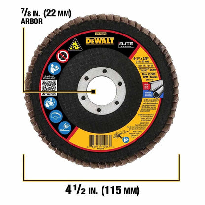DeWalt DWA8280 ELITE SERIES 4-1/2 X 7/8 40G T29 Flap Disc