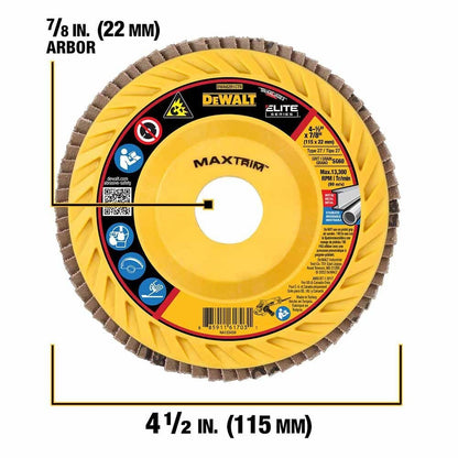DeWalt DWA8281CTR ELITE SERIES 4-1/2 X 7/8 60G T27 Trimmable Flap Disc
