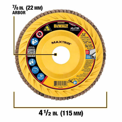 DeWalt DWA8282CTR ELITE SERIES 4-1/2 X 7/8 80G T27 Trimmable Flap Disc