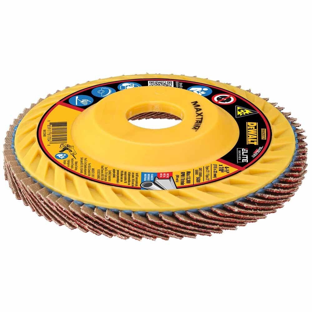 DeWalt DWA8282CTR ELITE SERIES 4-1/2 X 7/8 80G T27 Trimmable Flap Disc
