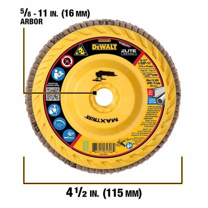 DeWalt DWA8282HCTR ELITE SERIES 4-1/2X5/8-11IN 80G T27 Trimmable Flap Disc