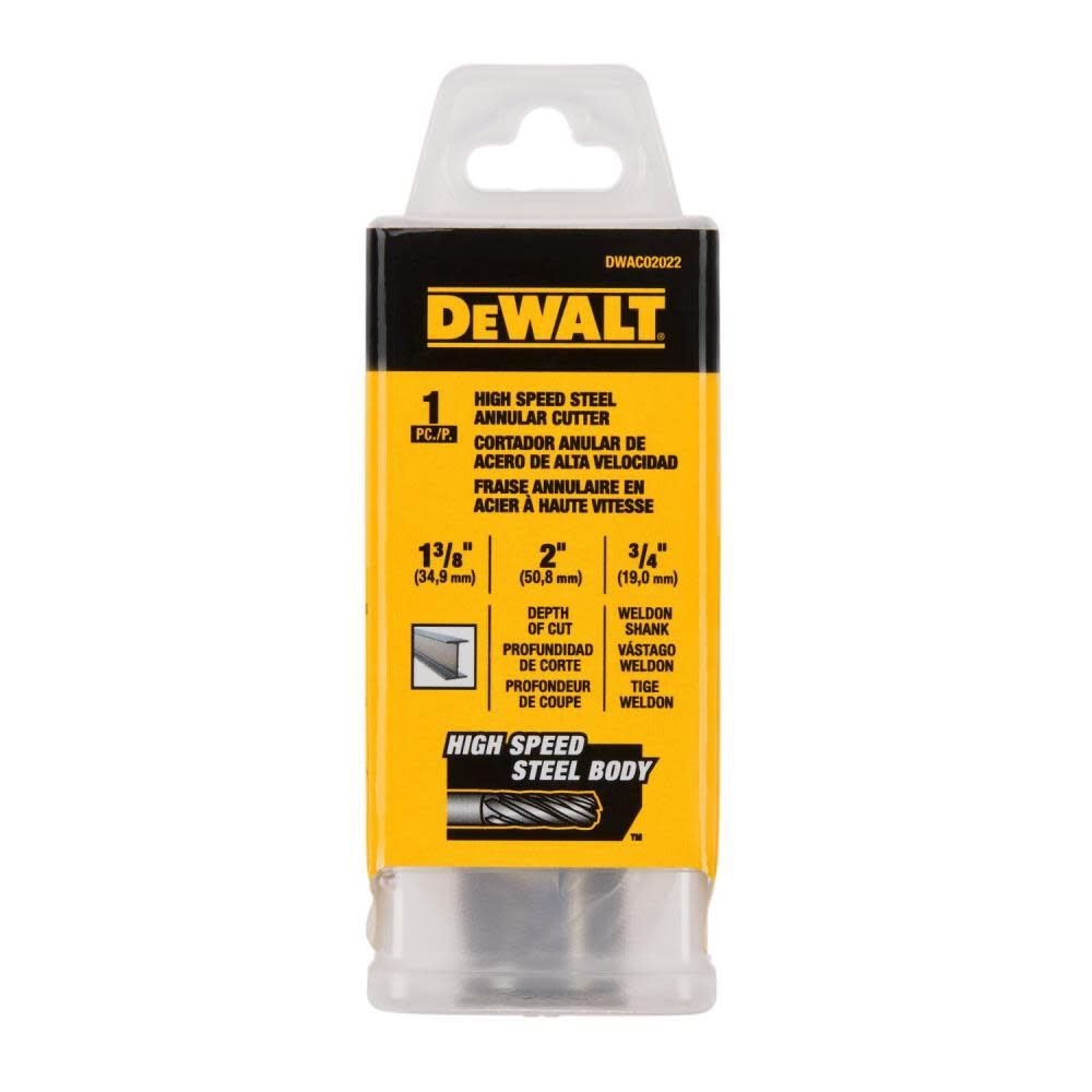 DeWalt DWAC02022 1-3/8In x 2In HSS Annular Cutter 3/4In WD