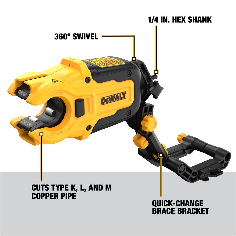 DeWalt DWACPRIR Impact Connect Copper Tubing Cutter with Brace Bracket 1/2"-1" Capacity , Includes 1/2" and 3/4" Cutting Wheels