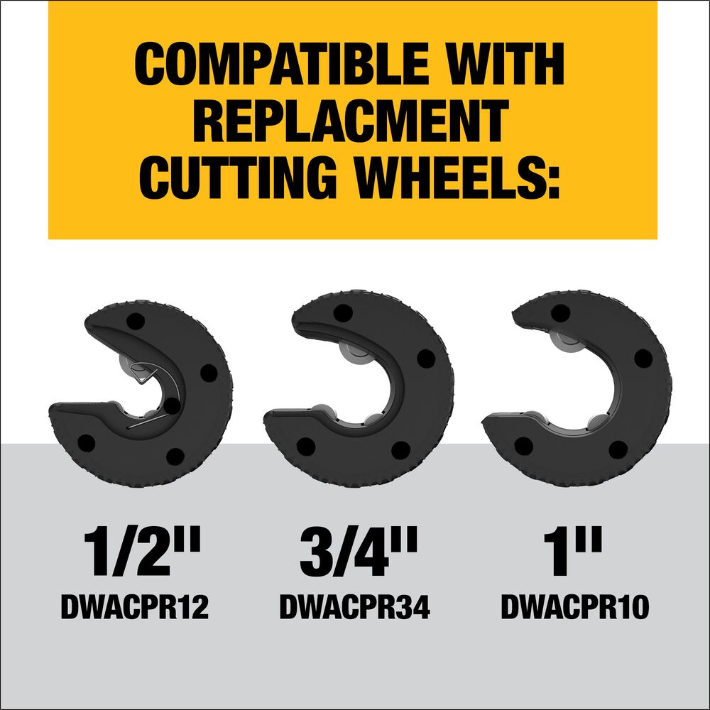 DeWalt DWACPRIR Impact Connect Copper Tubing Cutter with Brace Bracket 1/2"-1" Capacity , Includes 1/2" and 3/4" Cutting Wheels