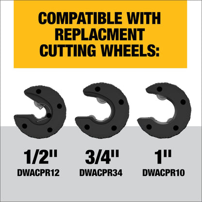 DeWalt DWACPRIR Impact Connect Copper Tubing Cutter with Brace Bracket 1/2"-1" Capacity , Includes 1/2" and 3/4" Cutting Wheels