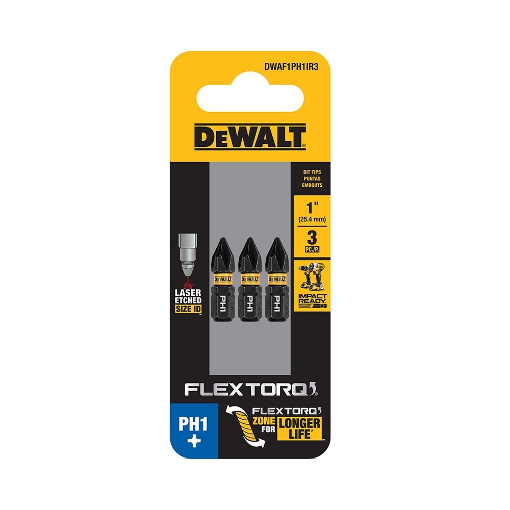 DeWalt DWAF1PH1IR3 PH1 FLEXTORQ 1/4 x 1in Impact Driver Bits, 3-Pack