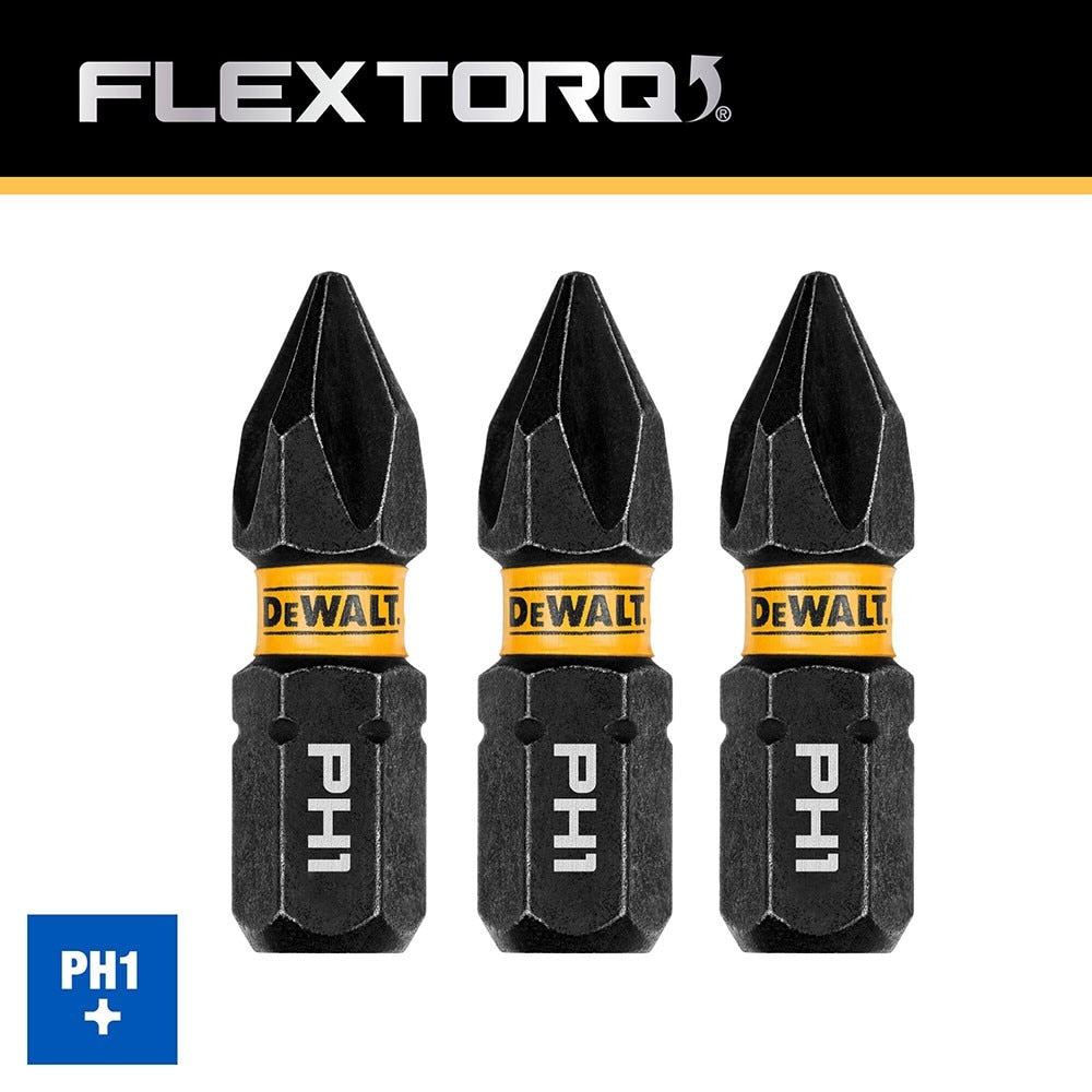 DeWalt DWAF1PH1IR3 PH1 FLEXTORQ 1/4 x 1in Impact Driver Bits, 3-Pack