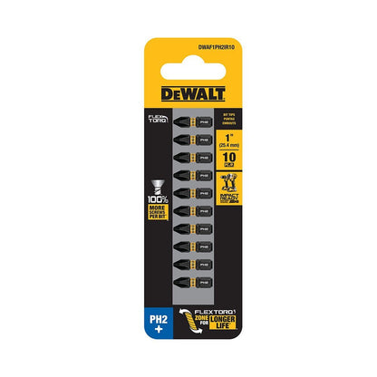 DeWalt DWAF1PH2IR10 PH2 FLEXTORQ  1/4 x 1in Impact Driver Bits, 10-Pack