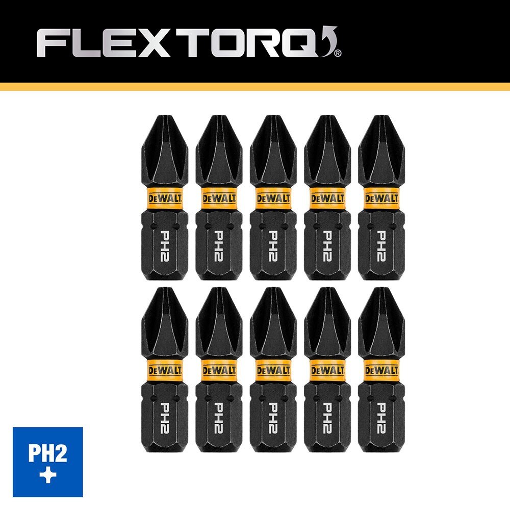 DeWalt DWAF1PH2IR10 PH2 FLEXTORQ  1/4 x 1in Impact Driver Bits, 10-Pack