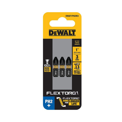 DeWalt DWAF1PH2IR3  PH2 FLEXTORQ 1/4 x 1in Impact Driver Bits, 3-Pack