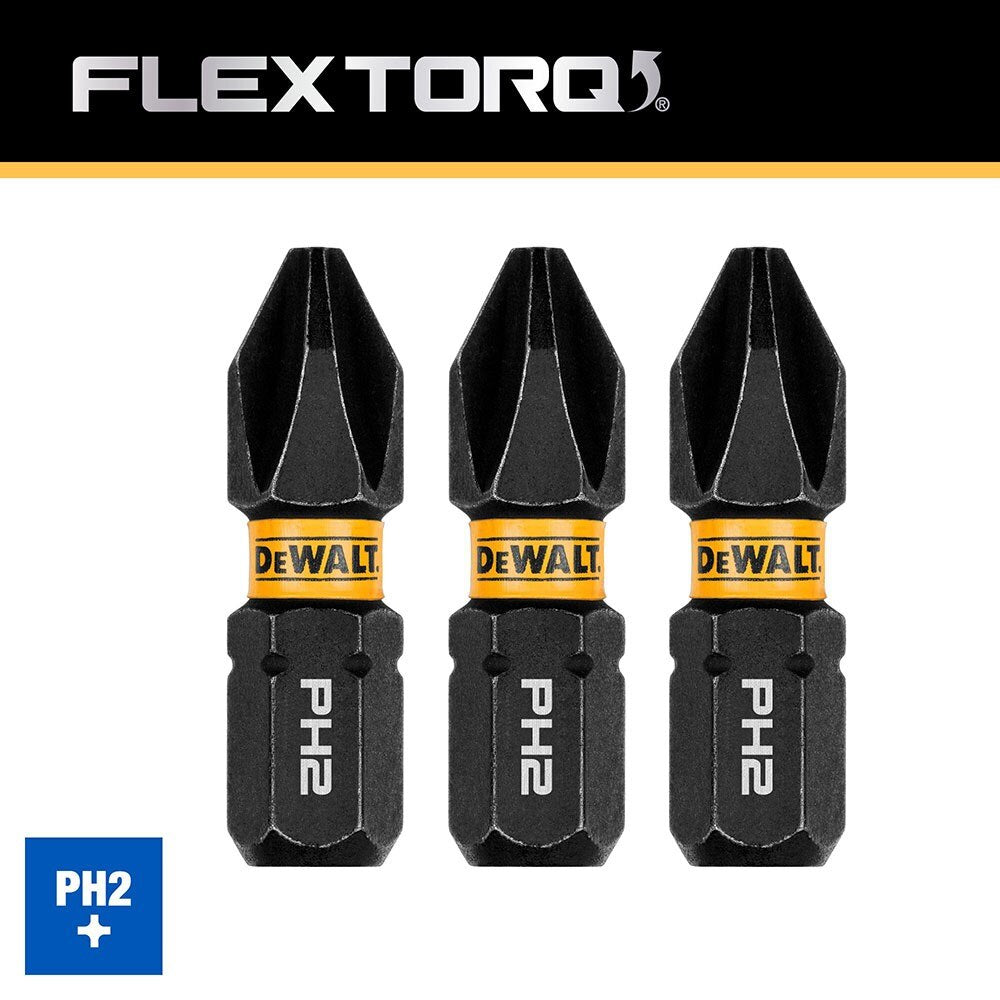 DeWalt DWAF1PH2IR3  PH2 FLEXTORQ 1/4 x 1in Impact Driver Bits, 3-Pack