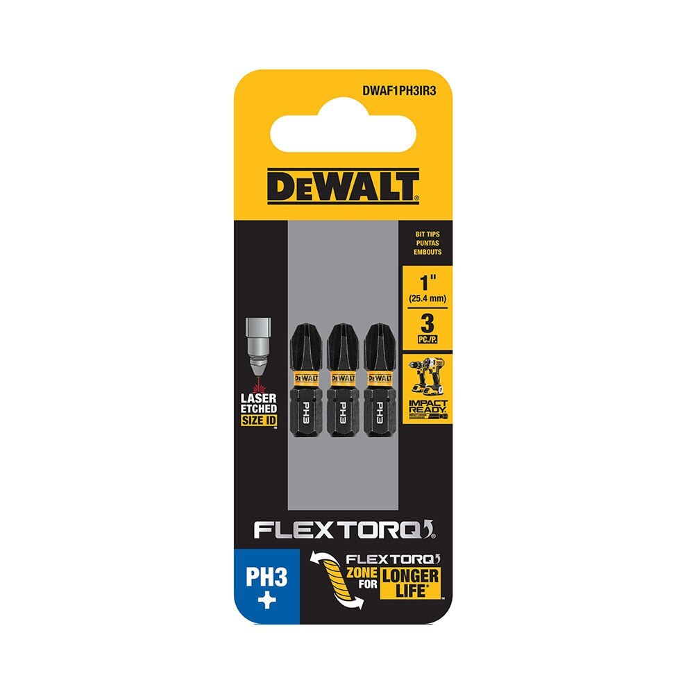 DeWalt DWAF1PH3IR3 PH3 FLEXTORQ 1/4 x 1in Impact Driver Bits, 3-Pack