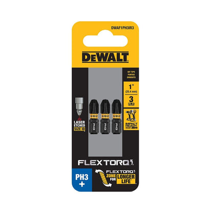 DeWalt DWAF1PH3IR3 PH3 FLEXTORQ 1/4 x 1in Impact Driver Bits, 3-Pack