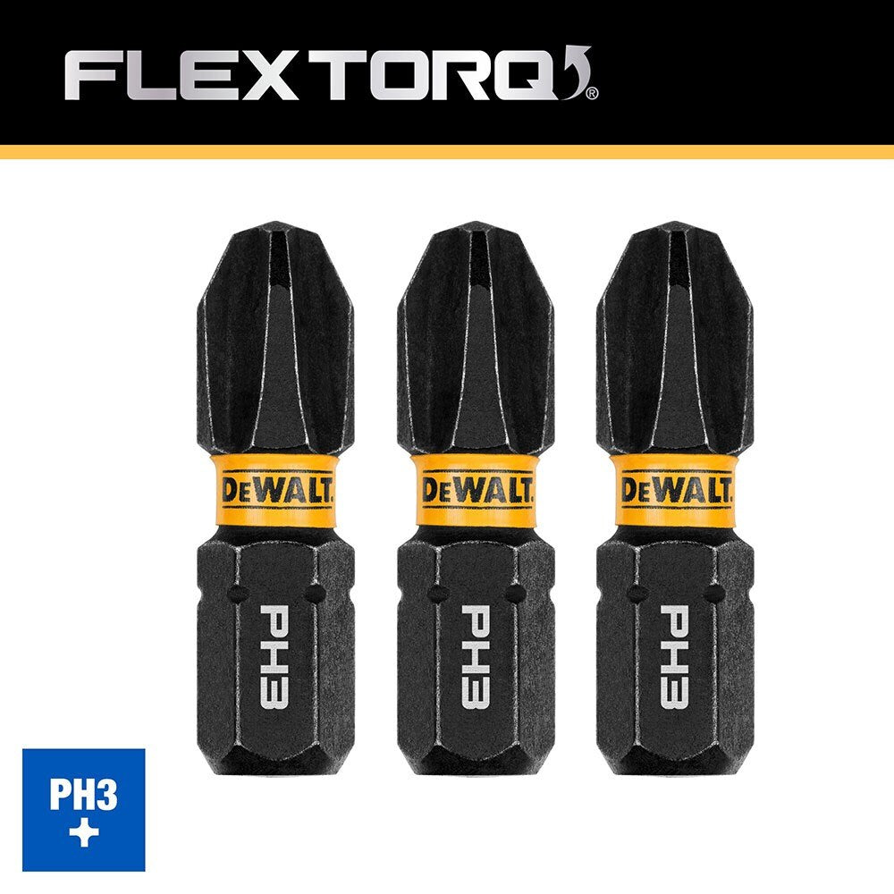 DeWalt DWAF1PH3IR3 PH3 FLEXTORQ 1/4 x 1in Impact Driver Bits, 3-Pack