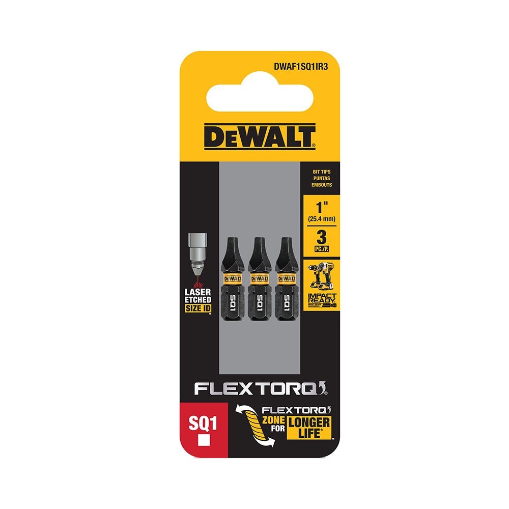 DeWalt DWAF1SQ1IR3 SQ1 FLEXTORQ 1/4 x 1in Impact Driver Bits, 3-Pack