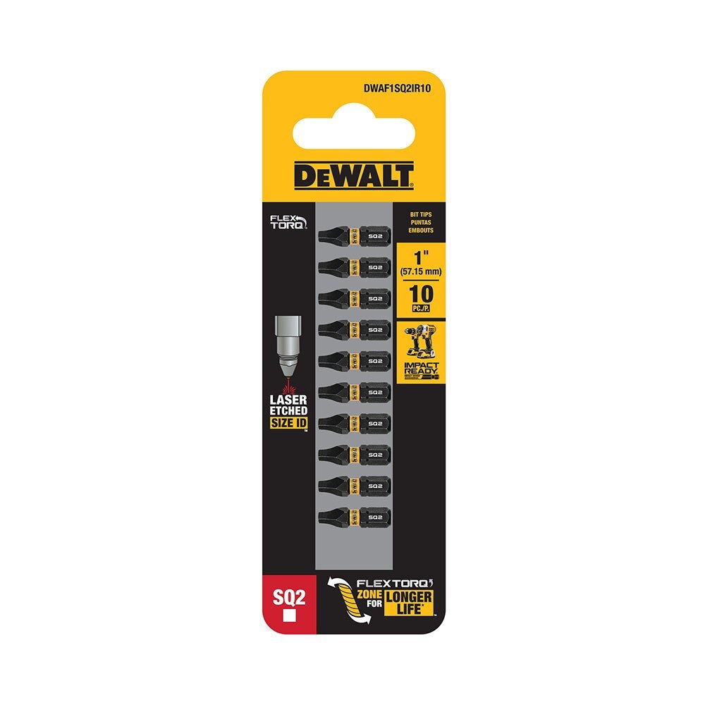 DeWalt DWAF1SQ2IR10 SQ2 FLEXTORQ  1/4 x 1in Impact Driver Bits, 10-Pack