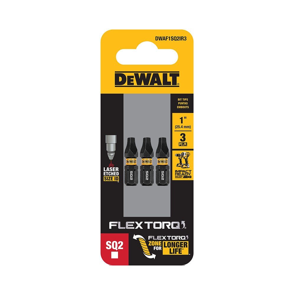DeWalt DWAF1SQ2IR3 SQ2 FLEXTORQ 1/4 x 1in Impact Driver Bits, 3-Pack