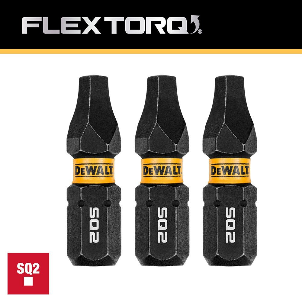 DeWalt DWAF1SQ2IR3 SQ2 FLEXTORQ 1/4 x 1in Impact Driver Bits, 3-Pack