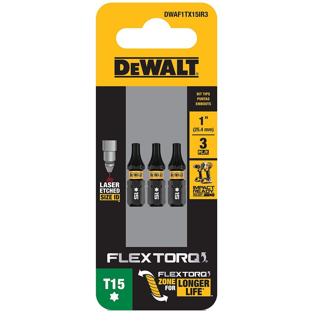 DeWalt DWAF1TX15IR3 T15 FLEXTORQ 1/4 x 1in Impact Driver Bits, 3-Pack