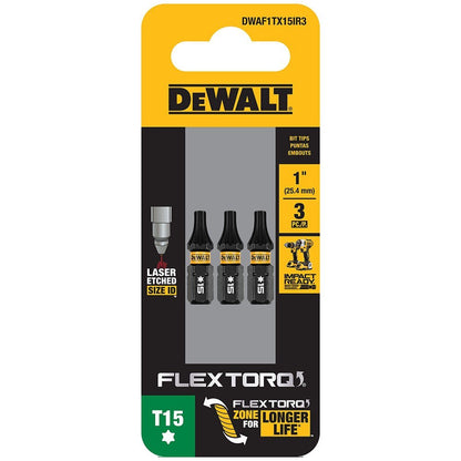 DeWalt DWAF1TX15IR3 T15 FLEXTORQ 1/4 x 1in Impact Driver Bits, 3-Pack
