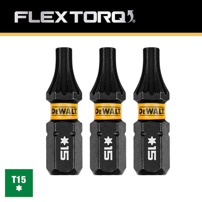 DeWalt DWAF1TX15IR3 T15 FLEXTORQ 1/4 x 1in Impact Driver Bits, 3-Pack
