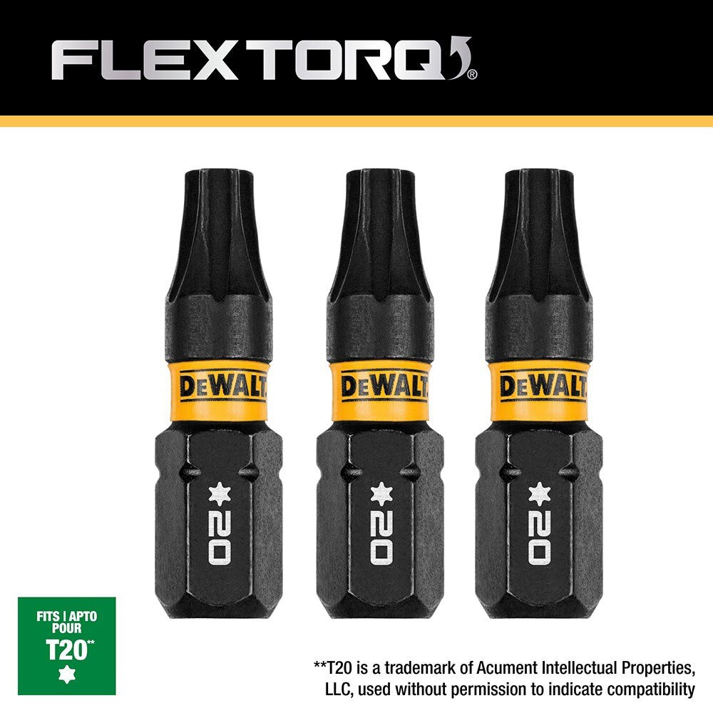 DeWalt DWAF1TX20IR3 T20 FLEXTORQ 1/4 x 1in Impact Driver Bits, 3-Pack