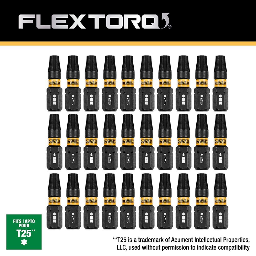 DeWalt DWAF1TX25IR30 T25 FLEXTORQ  1/4 x 1in Impact Driver Bits w/ Case, 30-Pack