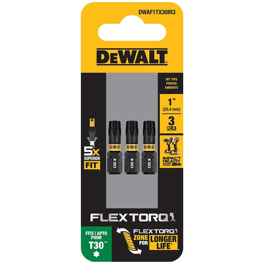 DeWalt DWAF1TX30IR3  T30 FLEXTORQ 1/4 x 1in Impact Driver Bits, 3-Pack
