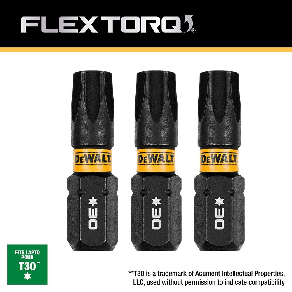 DeWalt DWAF1TX30IR3  T30 FLEXTORQ 1/4 x 1in Impact Driver Bits, 3-Pack