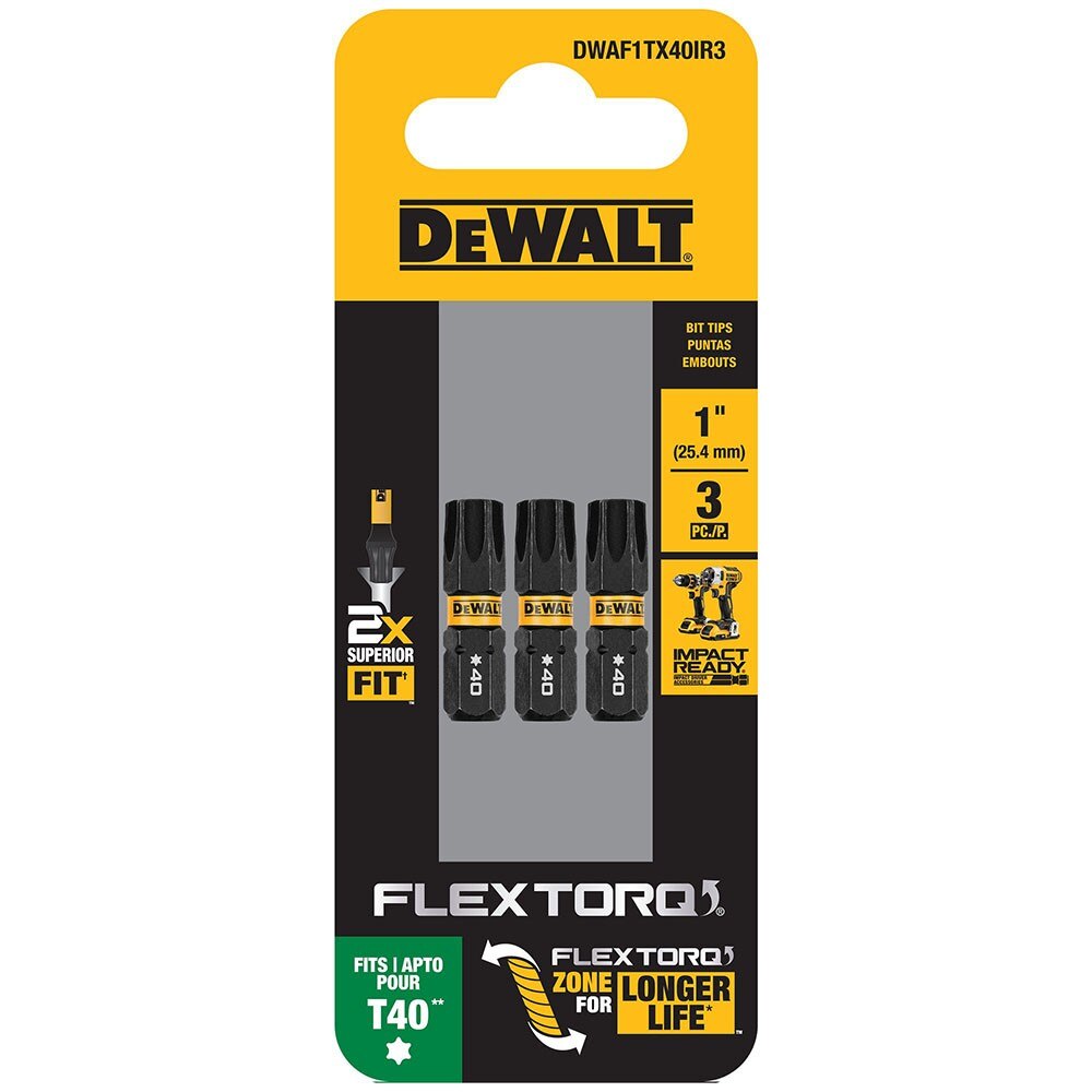 DeWalt DWAF1TX40IR3 T40 FLEXTORQ 1/4 x 1in Impact Driver Bits, 3-Pack